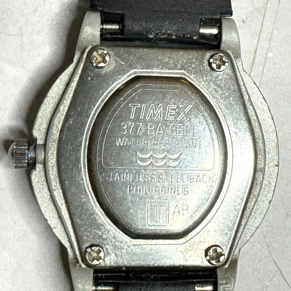 Vtg TIMEX Womens Watch 90s Y2K Black Silver White Quartz Water Resist New Batt